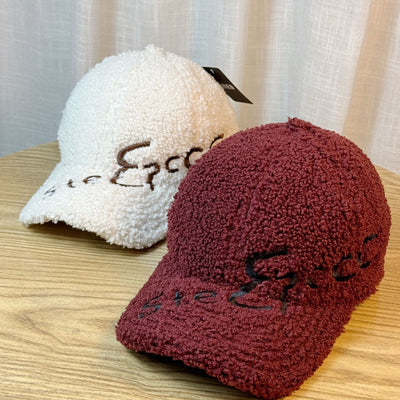 Outdoor Upgrade Warm Lamb Fur Makes Face Look Small Embroidered Letters Peaked Cap